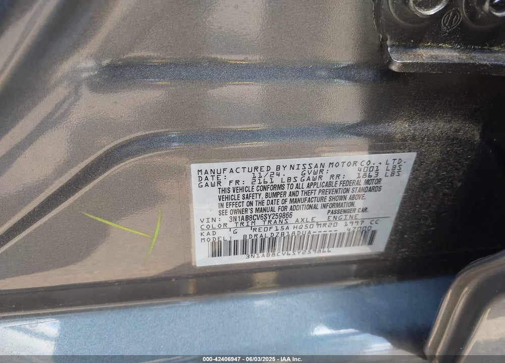 2025 NISSAN SENTRA VIN: 3N1AB8CV6SY259866