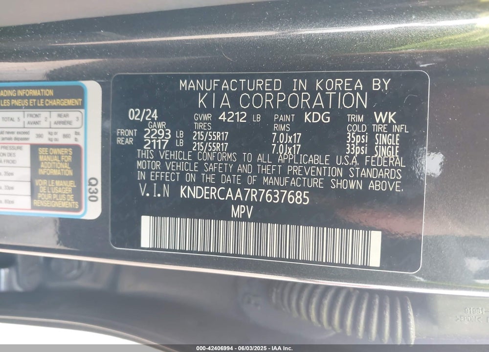 2024 KIA SELTOS EX VIN: KNDERCAA7R7637685