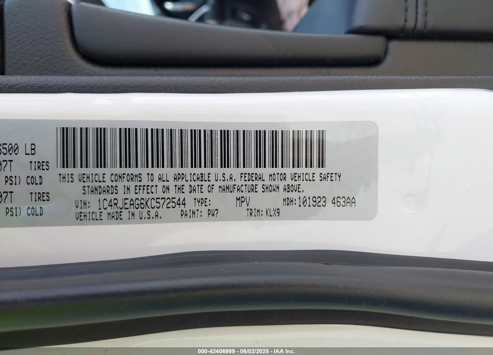 2019 JEEP GRAND CHEROKEE VIN: 1C4RJEAG6KC572544