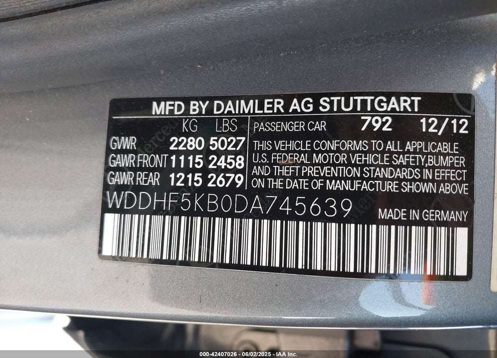 2013 MERCEDES-BENZ E 350 VIN: WDDHF5KB0DA745639