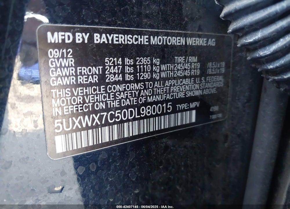 2013 BMW X3 VIN: 5UXWX7C50DL980015