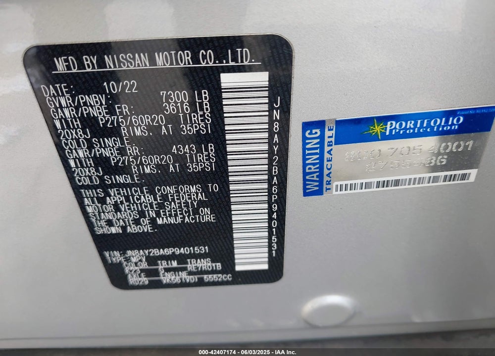 2023 NISSAN ARMADA SL 2WD VIN: JN8AY2BA6P9401531