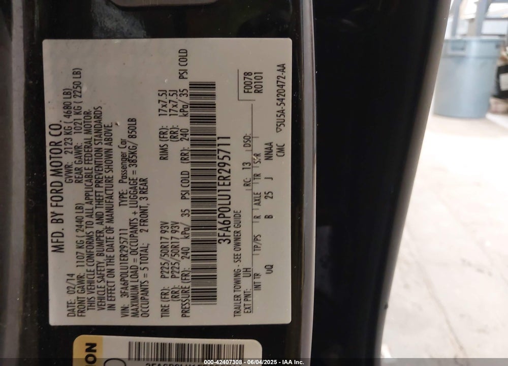 2014 FORD FUSION HYBRID VIN: 3FA6P0LU1ER295711