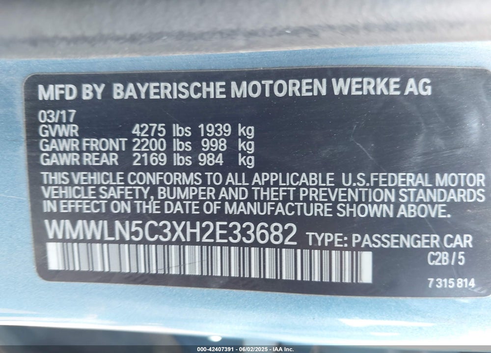 2017 MINI COOPER CLUBMAN VIN: WMWLN5C3XH2E33682