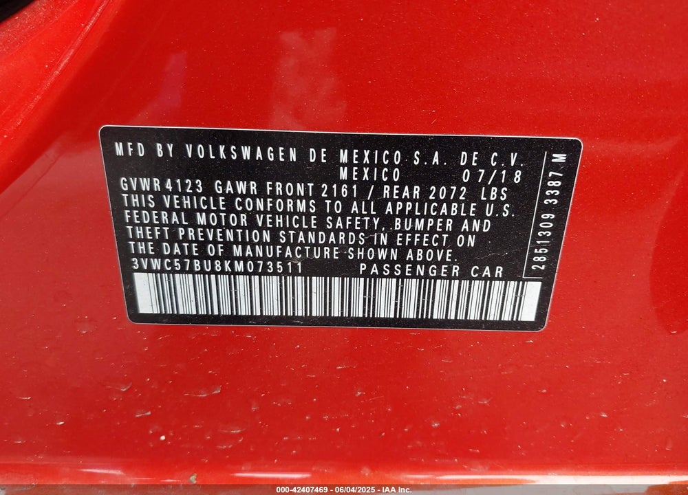 2019 VOLKSWAGEN JETTA VIN: 3VWC57BU8KM073511