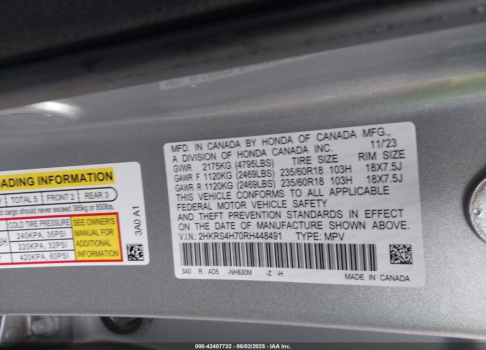 2024 HONDA CR-V VIN: 2HKRS4H70RH448491