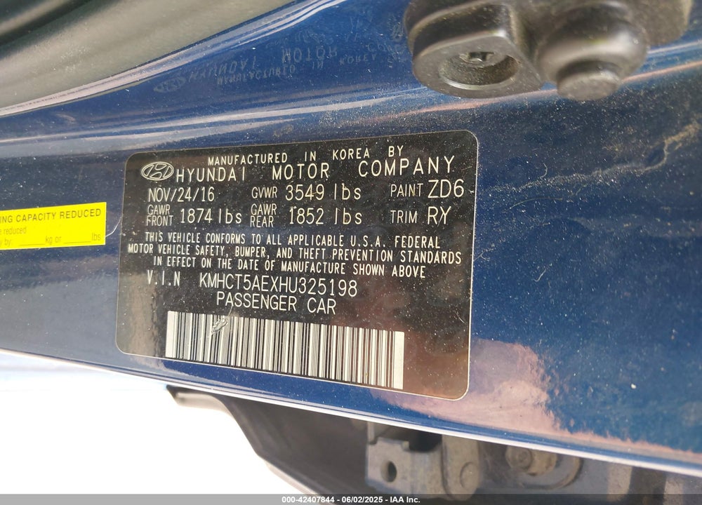 2017 HYUNDAI ACCENT SE VIN: KMHCT5AEXHU325198