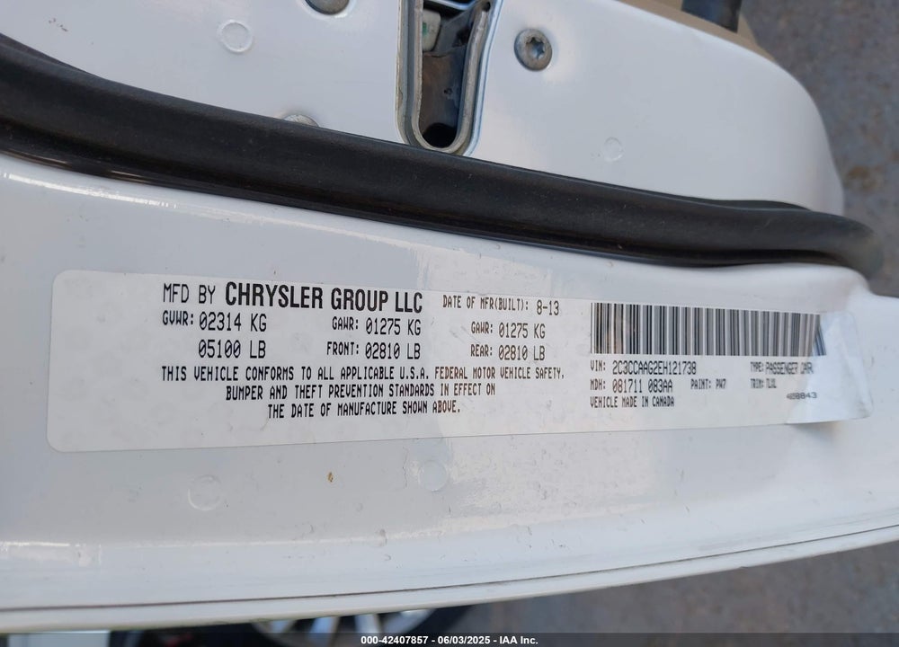 2014 CHRYSLER 300 VIN: 2C3CCAAG2EH121738