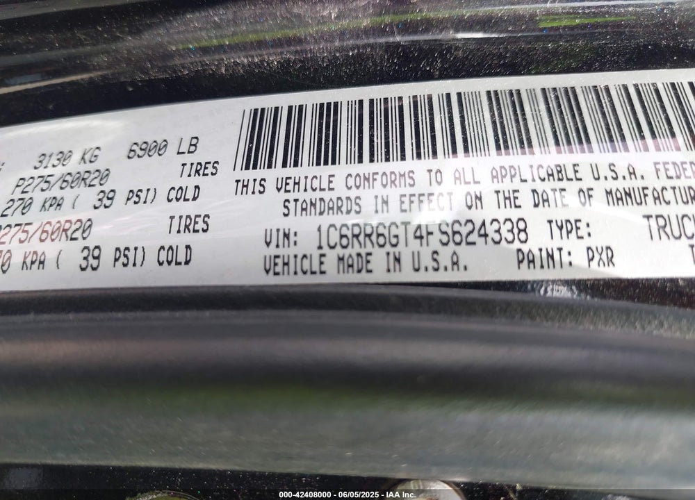 2015 RAM 1500 VIN: 1C6RR6GT4FS624338