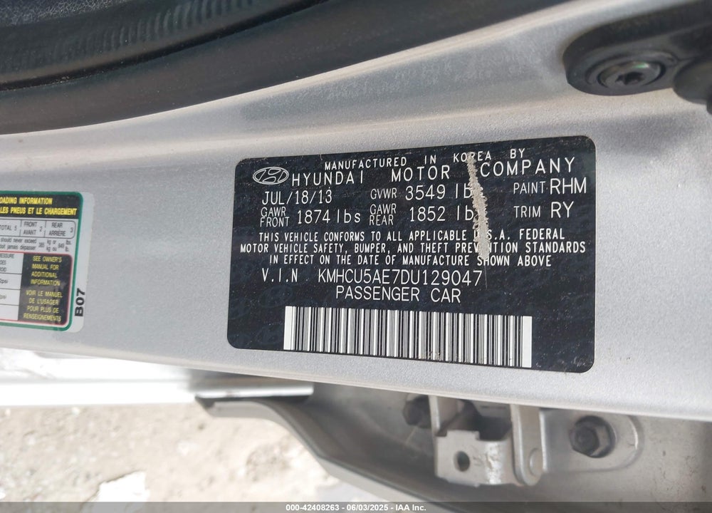 2013 HYUNDAI ACCENT SE VIN: KMHCU5AE7DU129047