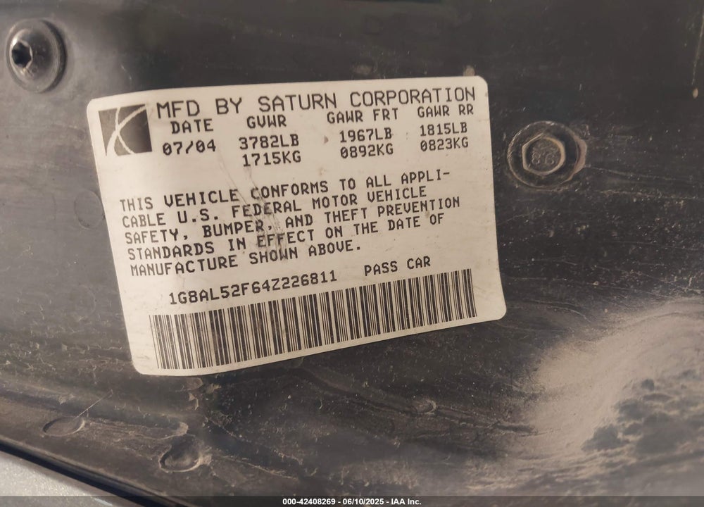 2004 SATURN ION 3 VIN: 1G8AL52F64Z226811