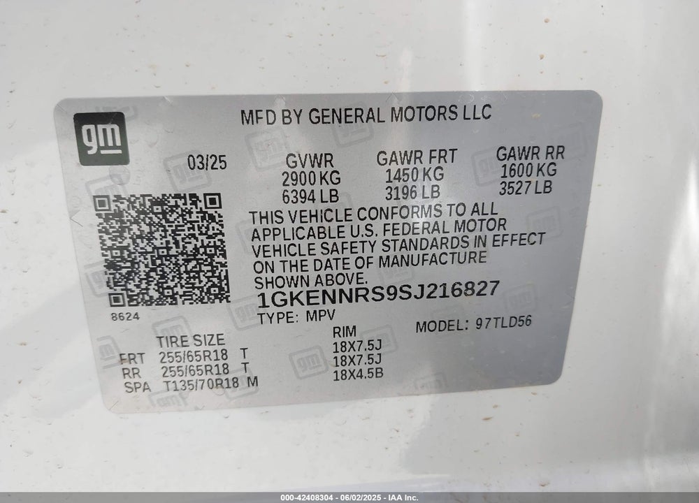2025 GMC ACADIA VIN: 1GKENNRS9SJ216827