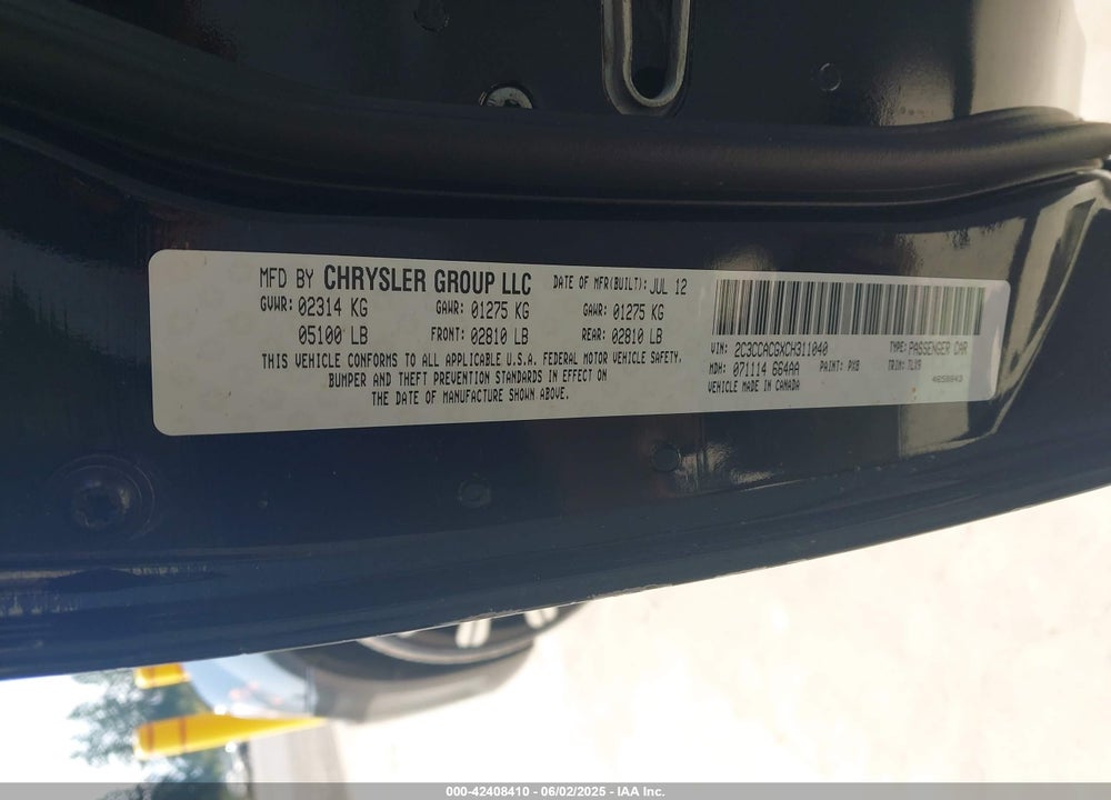 2012 CHRYSLER 300 LIMITED VIN: 2C3CCACGXCH311040