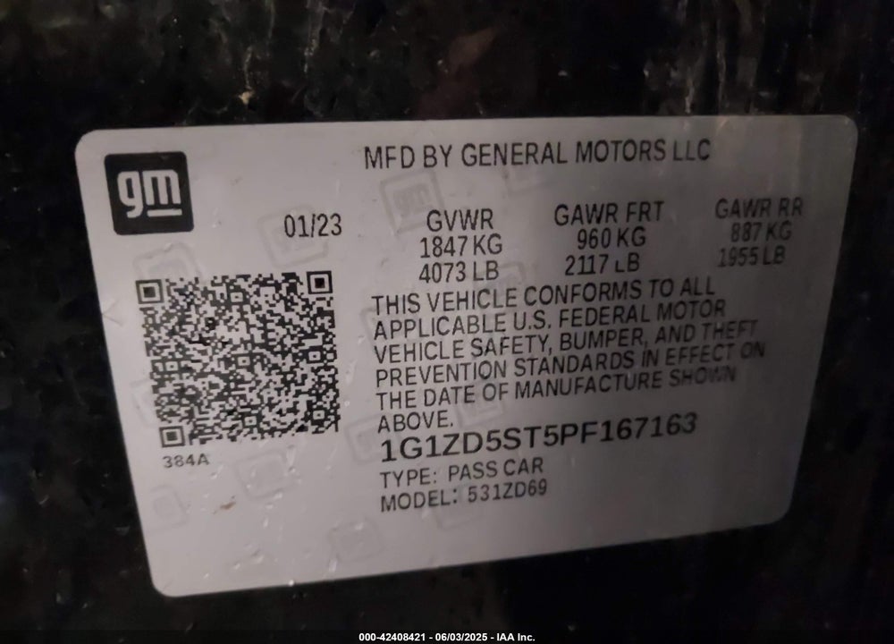 2023 CHEVROLET MALIBU FWD 1LT VIN: 1G1ZD5ST5PF167163