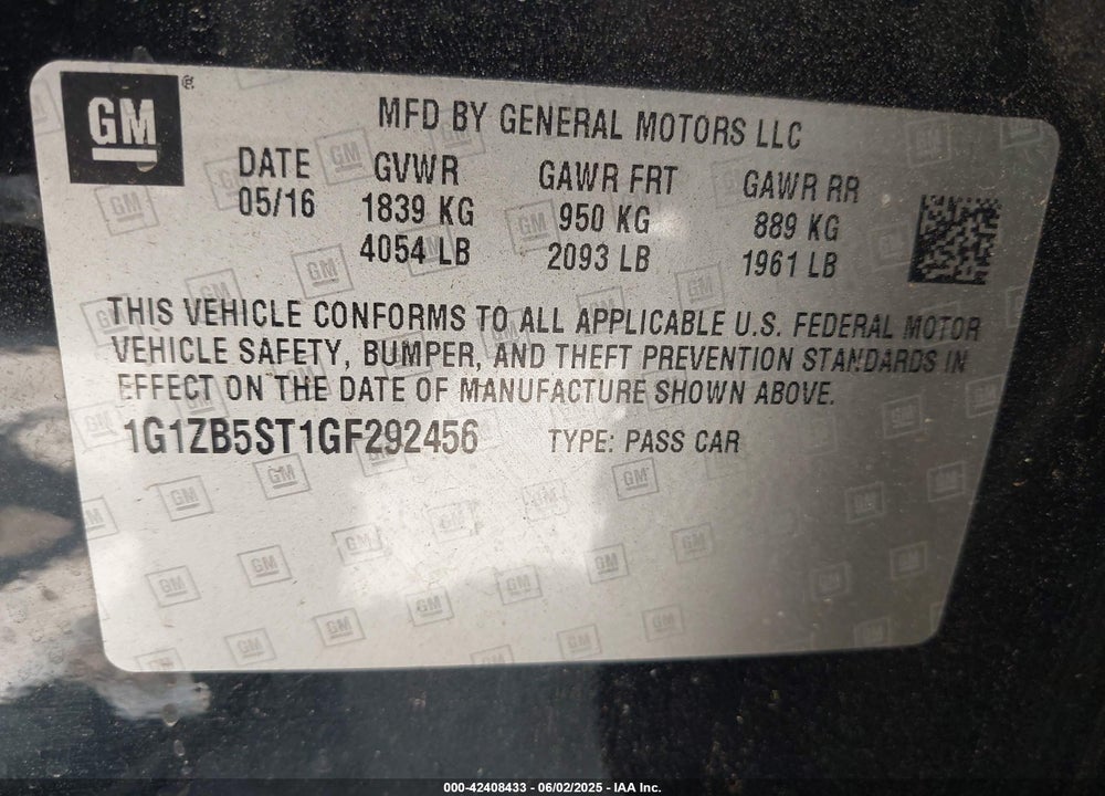 2016 CHEVROLET MALIBU LS VIN: 1G1ZB5ST1GF292456
