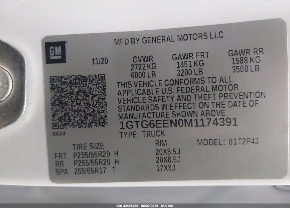 2021 GMC CANYON VIN: 1GTG6EEN0M1174391