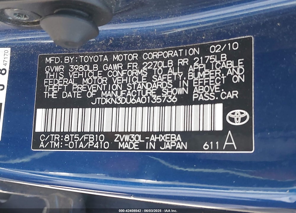 2010 TOYOTA PRIUS VIN: JTDKN3DU6A0135736