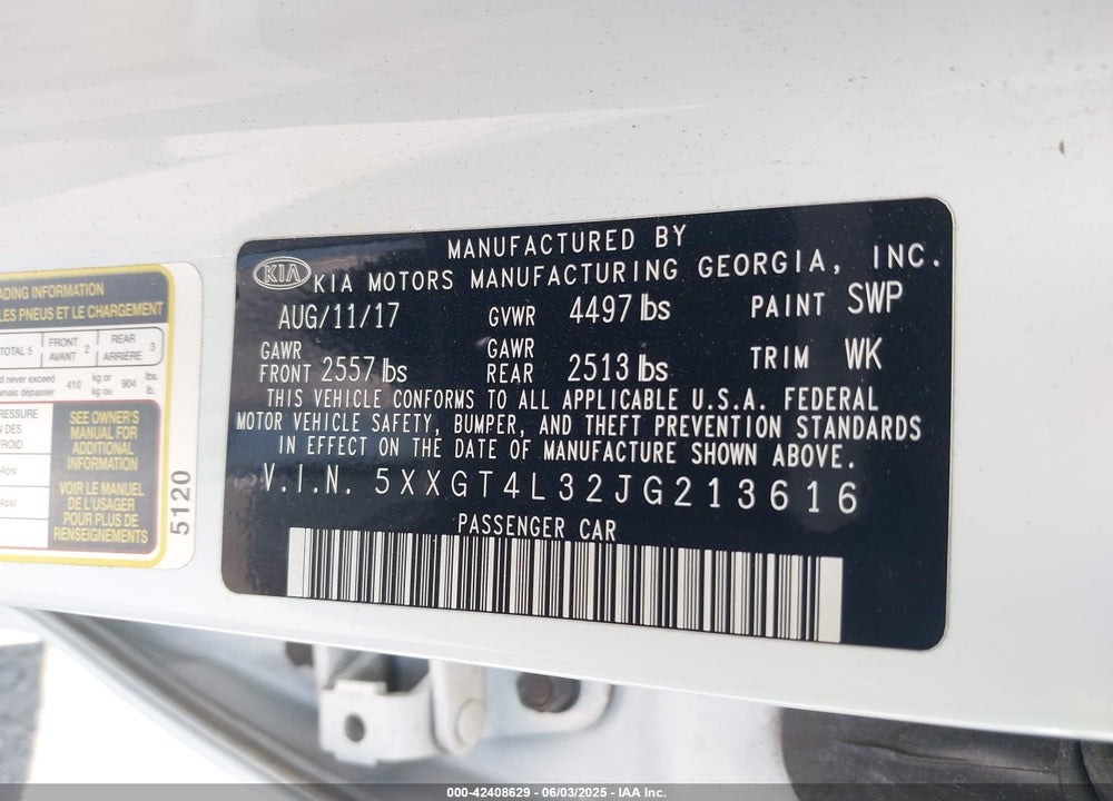 2018 KIA OPTIMA LX VIN: 5XXGT4L32JG213616
