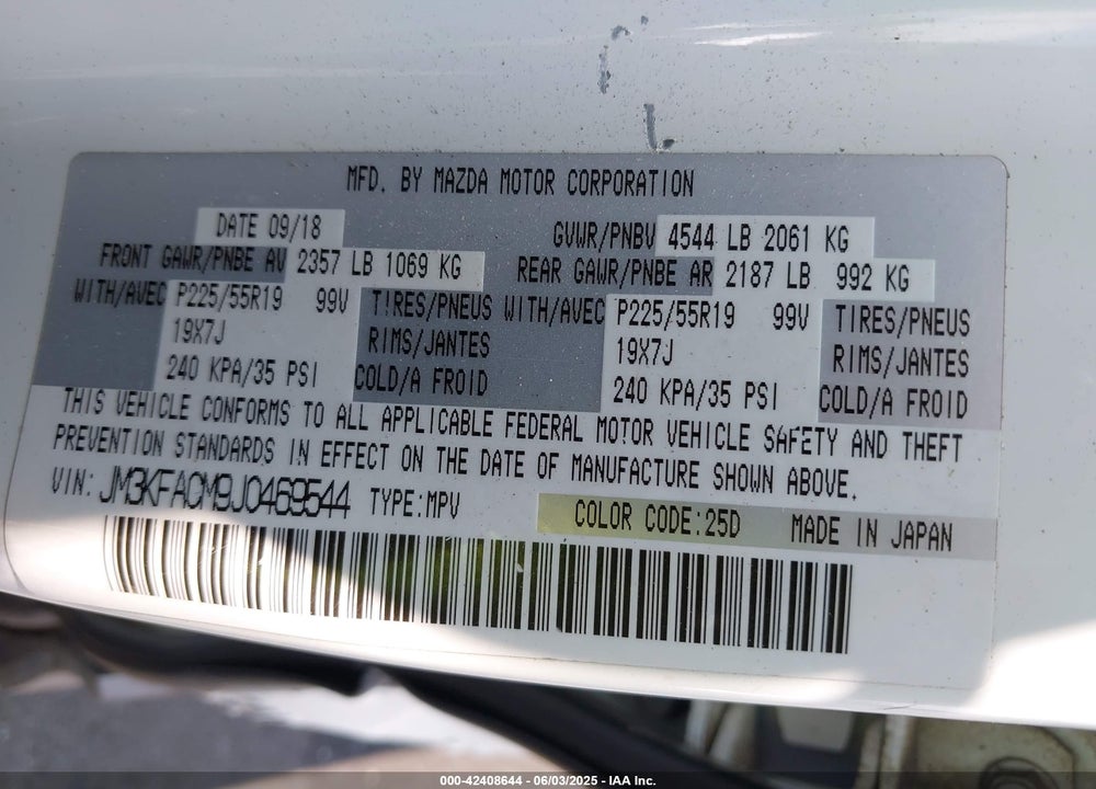 2018 MAZDA CX-5 VIN: JM3KFACM9J0469544