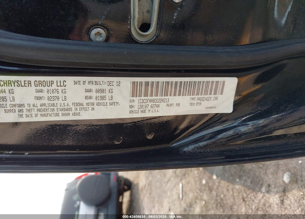 2013 DODGE DART VIN: 1C3CDFAA8DD224213