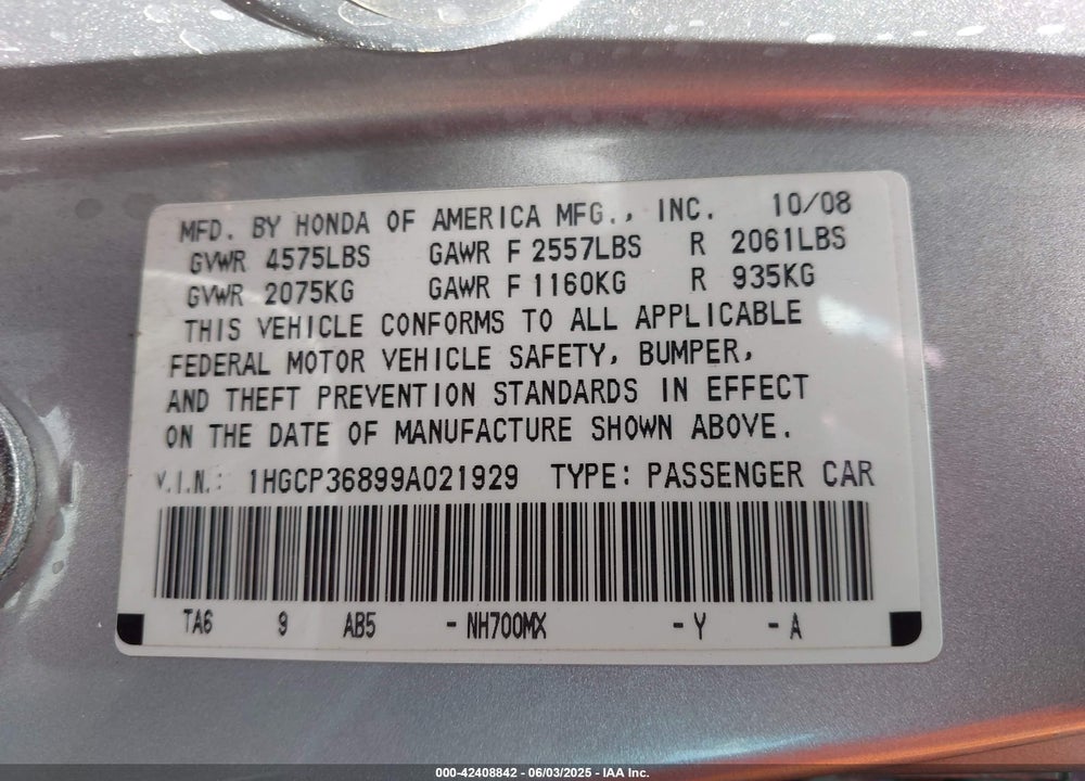 2009 HONDA ACCORD 3.5 EX-L VIN: 1HGCP36899A021929