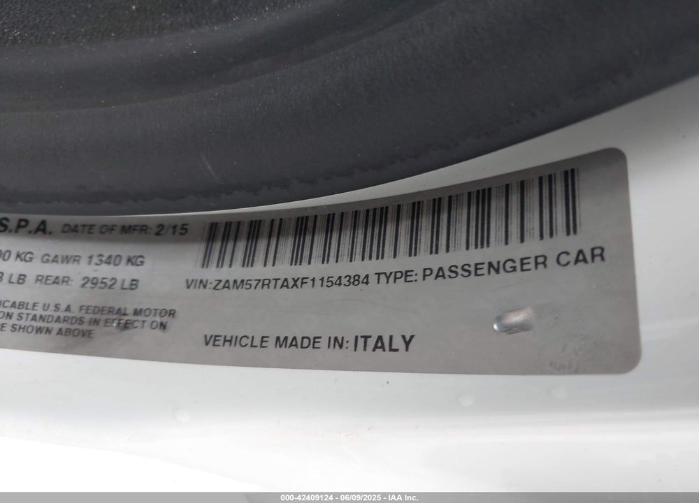 2015 MASERATI GHIBLI S Q4 VIN: ZAM57RTAXF1154384