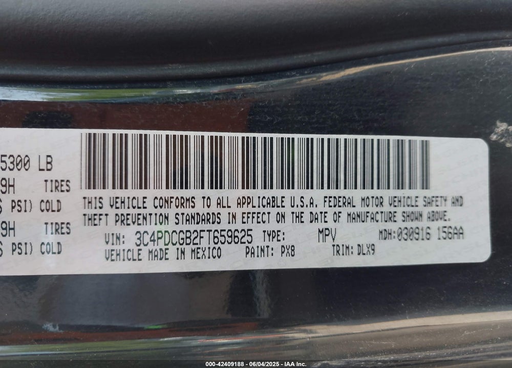 2015 DODGE JOURNEY CROSSROAD VIN: 3C4PDCGB2FT659625