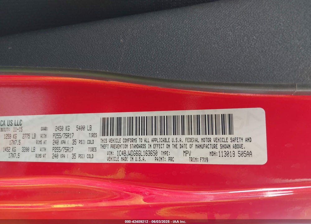 2016 JEEP WRANGLER UNLIMITED VIN: 1C4BJWDG6GL163650