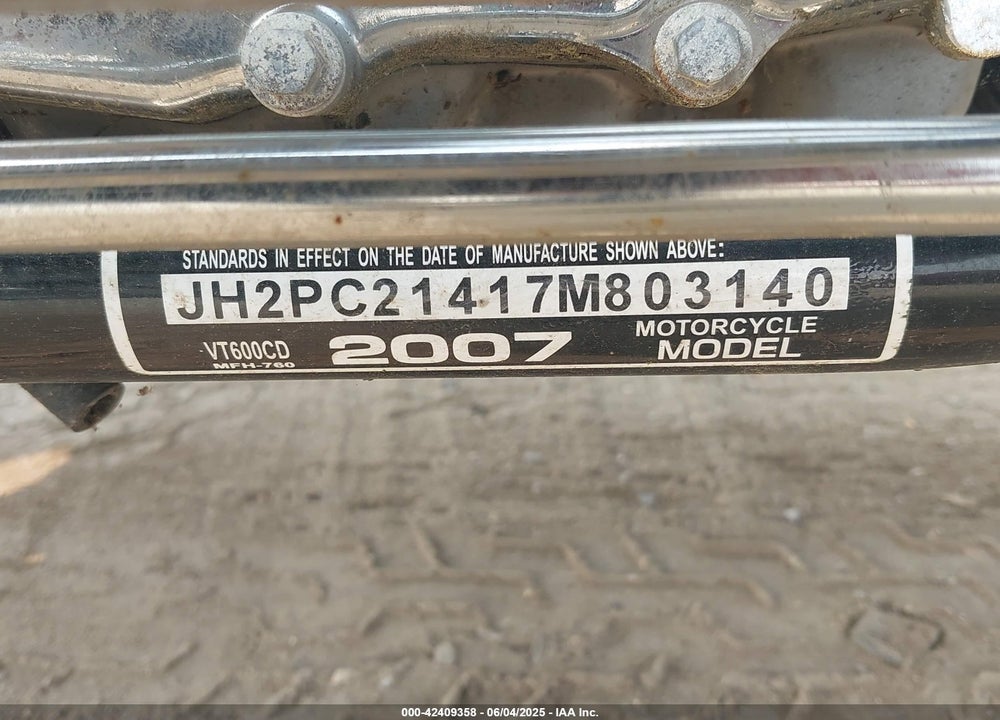2007 HONDA VT600 VIN: JH2PC21417M803140