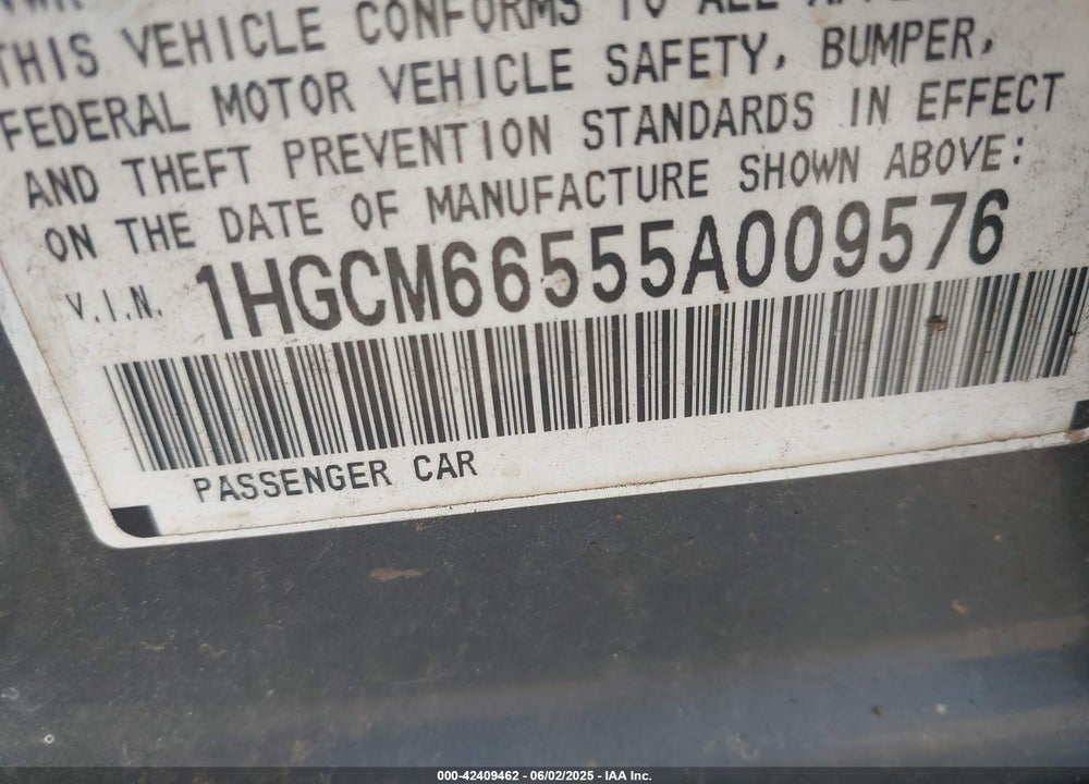 2005 HONDA ACCORD 3.0 EX VIN: 1HGCM66555A009576