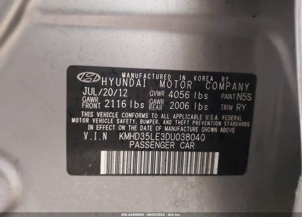 2013 HYUNDAI ELANTRA GT VIN: KMHD35LE3DU038040