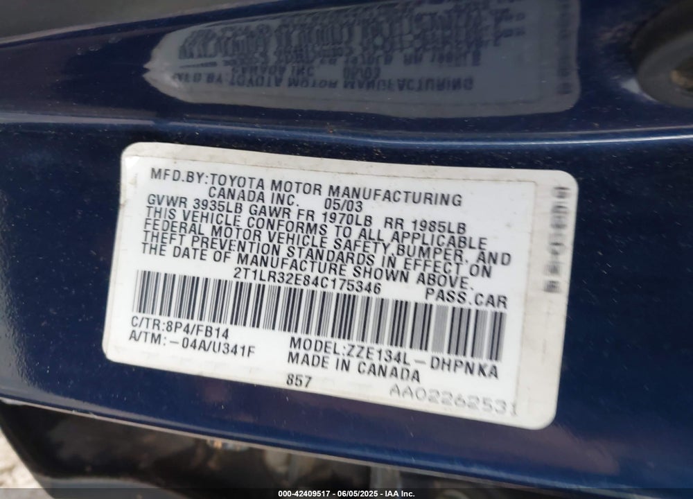 2004 TOYOTA MATRIX/XR VIN: 2T1LR32E84C175346