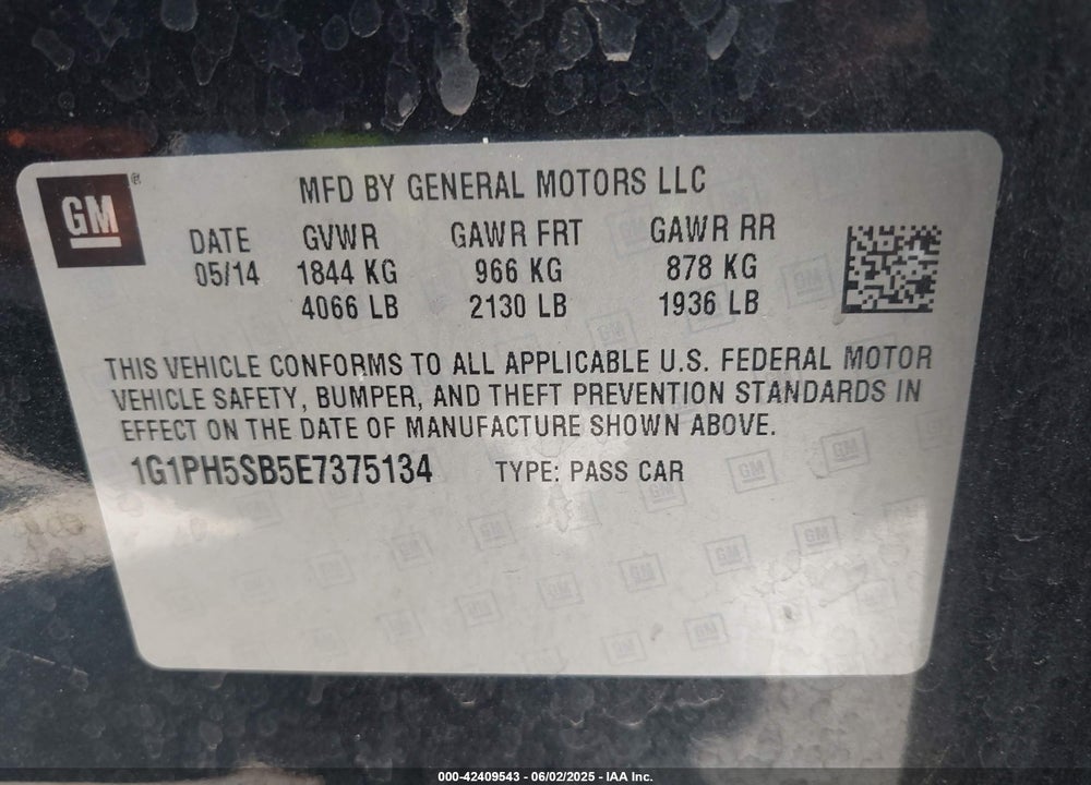 2014 CHEVROLET CRUZE ECO AUTO VIN: 1G1PH5SB5E7375134