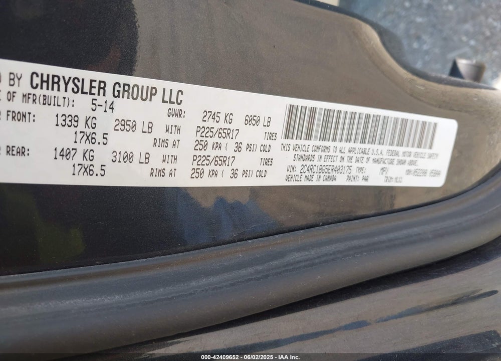 2014 CHRYSLER TOWN & COUNTRY VIN: 2C4RC1BG5ER403175