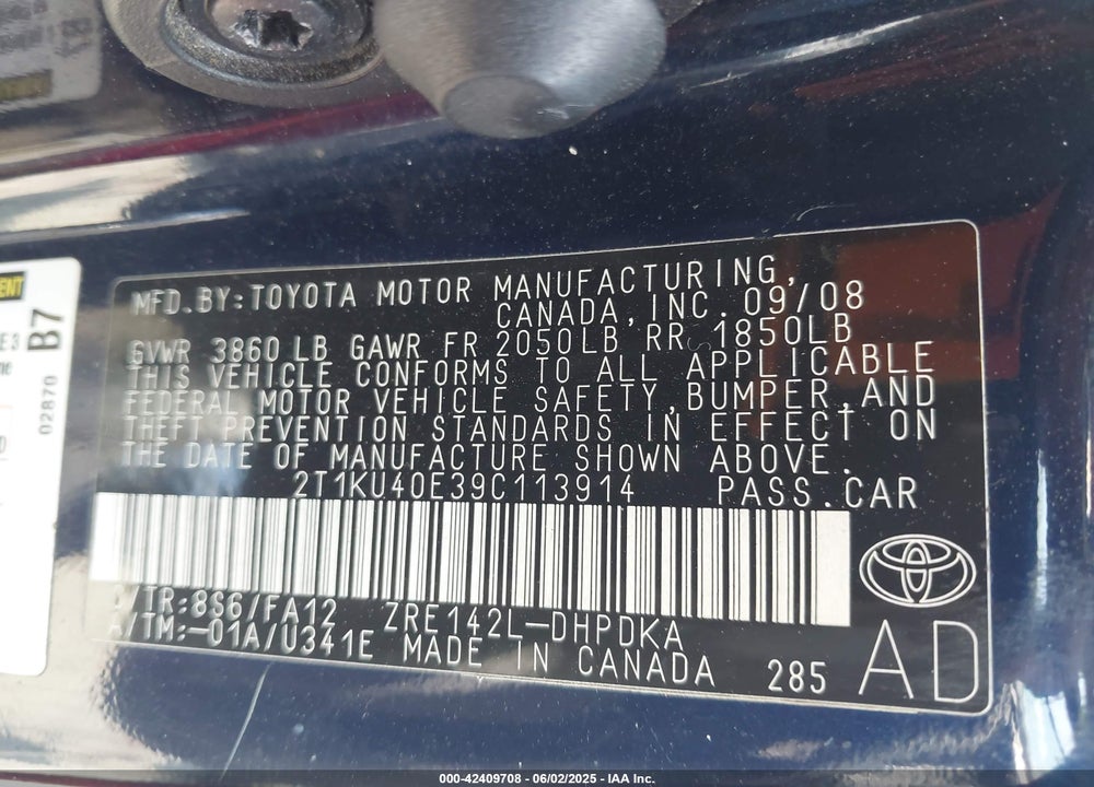 2009 TOYOTA MATRIX VIN: 2T1KU40E39C113914