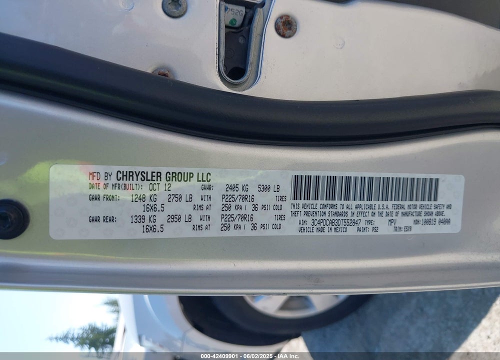 2013 DODGE JOURNEY AMERICAN VALUE PKG VIN: 3C4PDCAB3DT552847