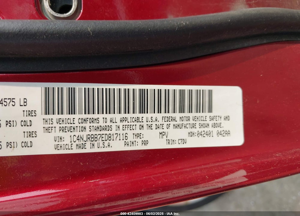 2014 JEEP PATRIOT SPORT VIN: 1C4NJRBB7ED817116