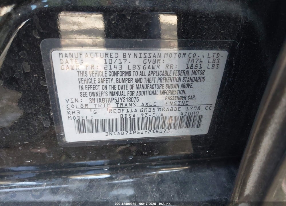 2018 NISSAN SENTRA SR VIN: 3N1AB7AP5JY218075