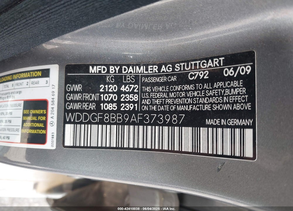 2010 MERCEDES-BENZ C 300 VIN: WDDGF8BB9AF373987