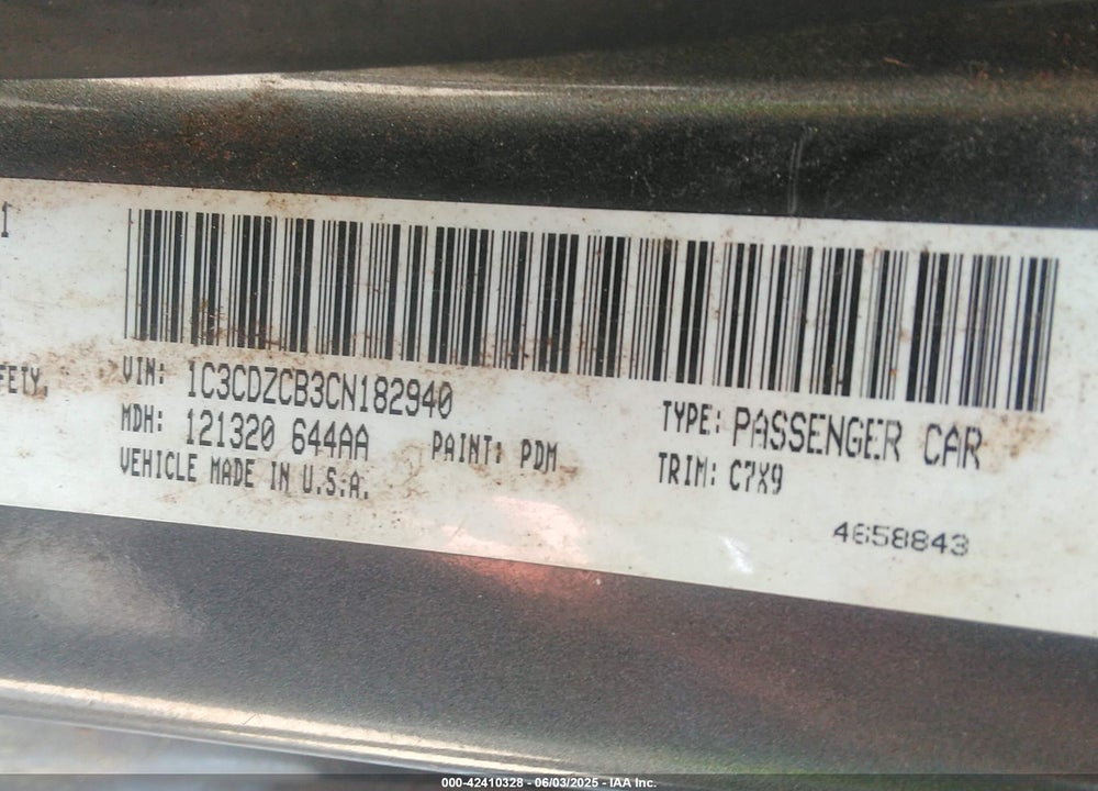 2012 DODGE AVENGER VIN: 1C3CDZCB3CN182940