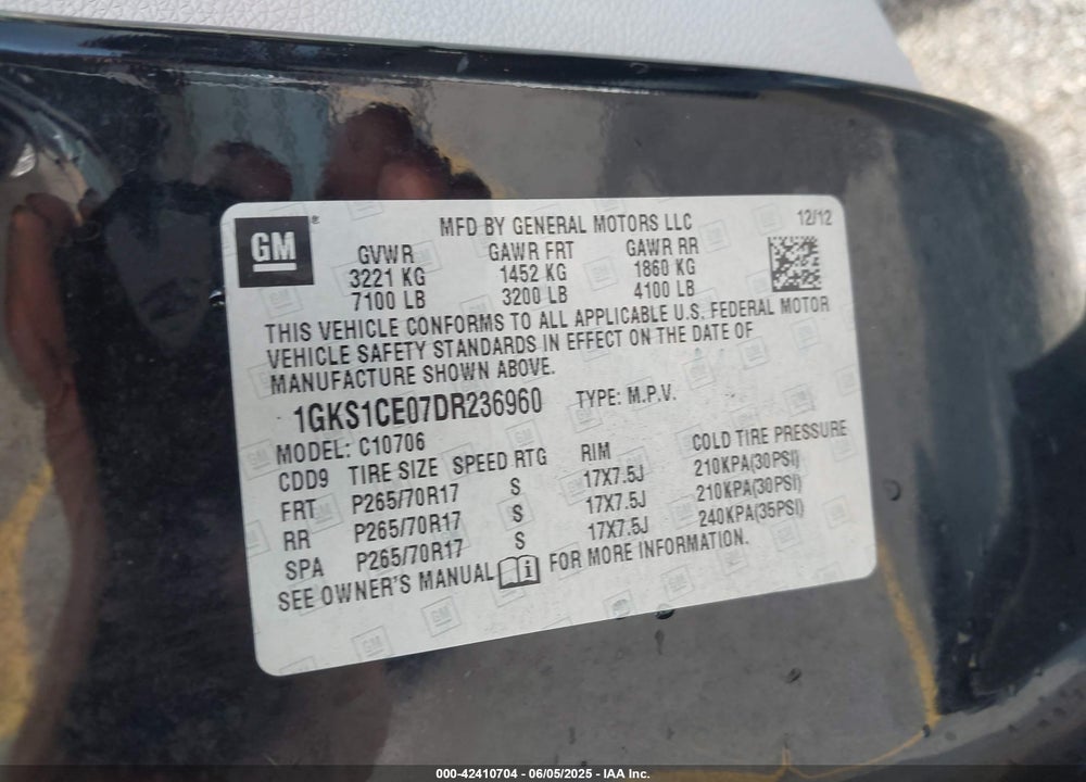 2013 GMC YUKON SLT VIN: 1GKS1CE07DR236960