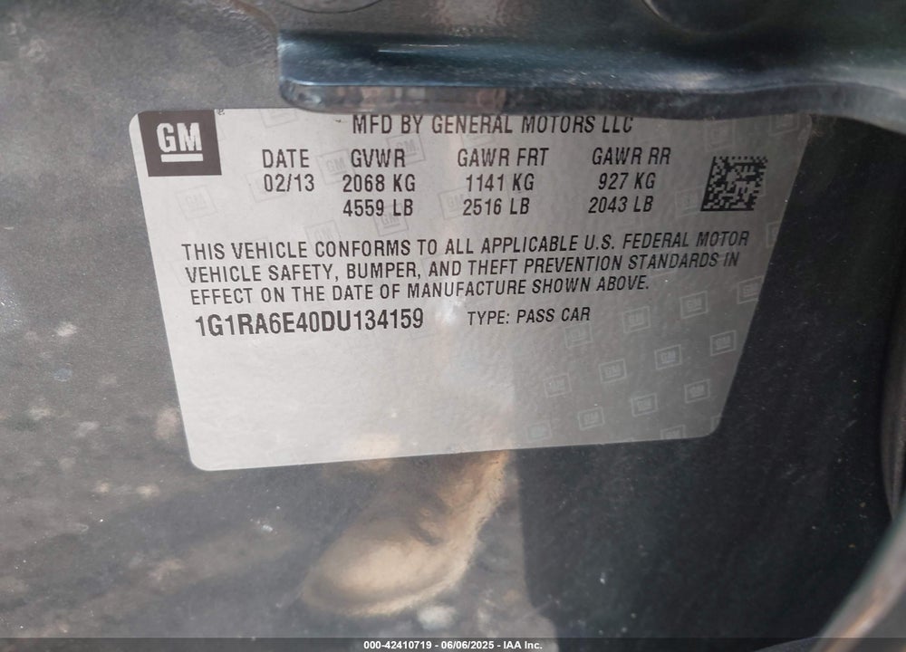 2013 CHEVROLET VOLT VIN: 1G1RA6E40DU134159