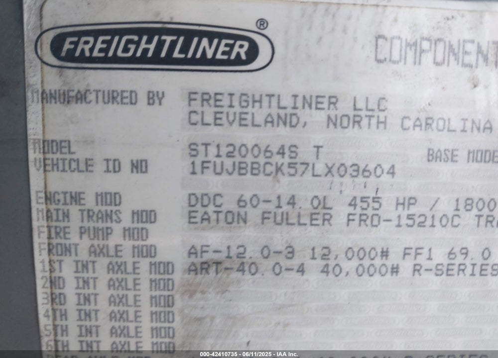 2007 FREIGHTLINER CONVENTIONAL ST120 VIN: 1FUJBBCK57LX03604