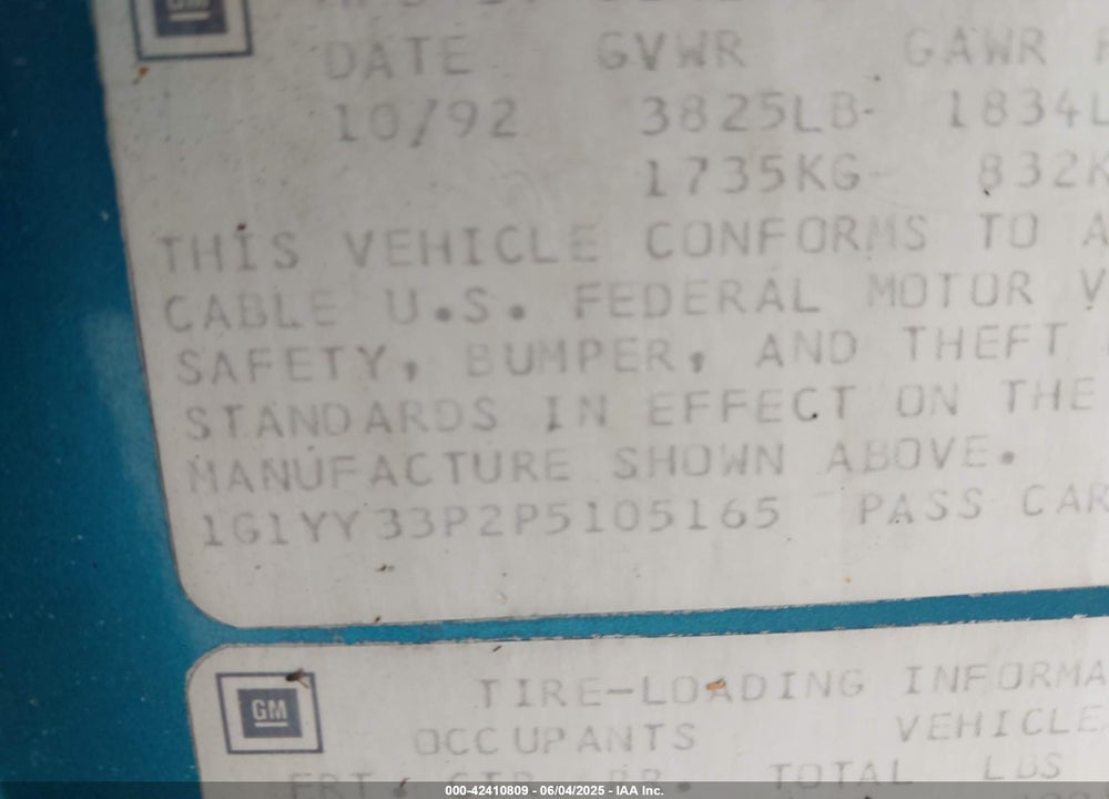 1993 CHEVROLET CORVETTE VIN: 1G1YY33P2P5105165
