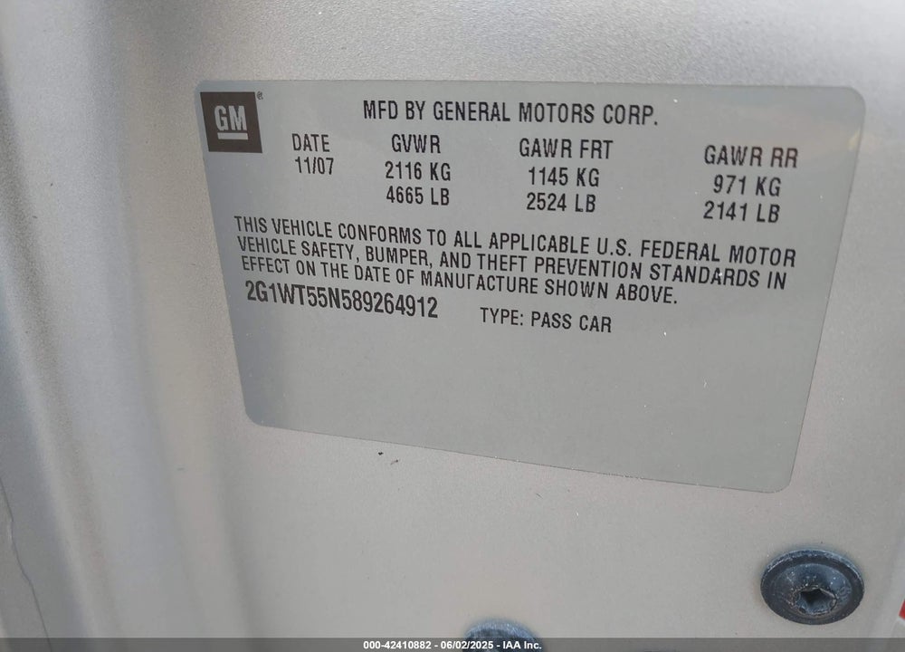 2008 CHEVROLET IMPALA LT VIN: 2G1WT55N589264912