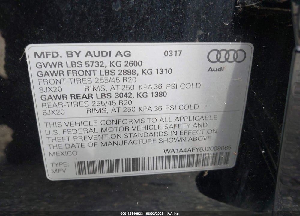 2018 AUDI SQ5 3.0T PREMIUM PLUS VIN: WA1A4AFY6J2009085