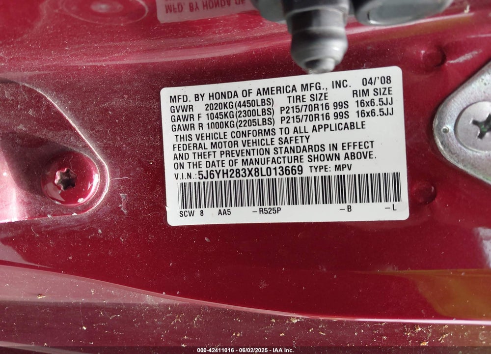 2008 HONDA ELEMENT VIN: 5J6YH283X8L013669