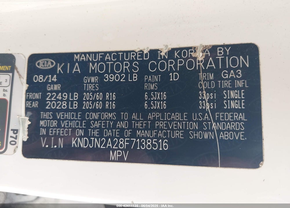 2015 KIA SOUL VIN: KNDJN2A28F7138516