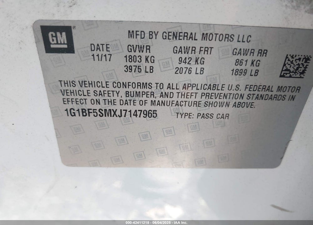 2018 CHEVROLET CRUZE VIN: 1G1BF5SMXJ7147965