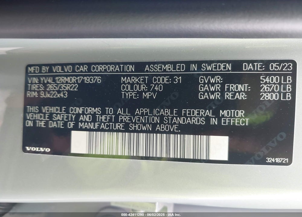 2024 VOLVO XC60 VIN: YV4L12RM0R1719376